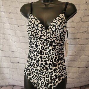 Calvin Klein SOFT WHITE LEOPARD Twist Tummy Control One-Piece Swimsuit